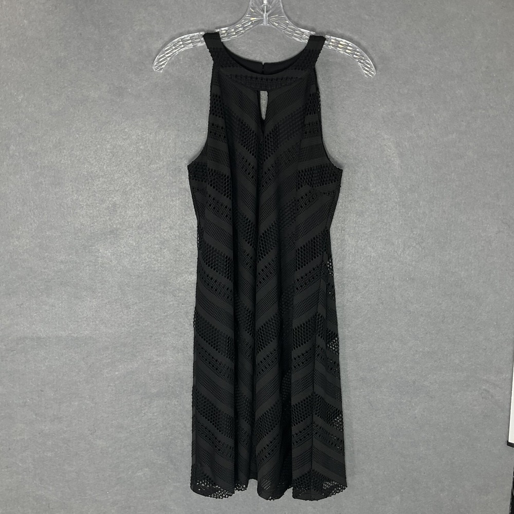 Roz & Ali Dress Womens Sz L Black Halter Cut Out Eyelet Sleeveless Fit &‎ Flare